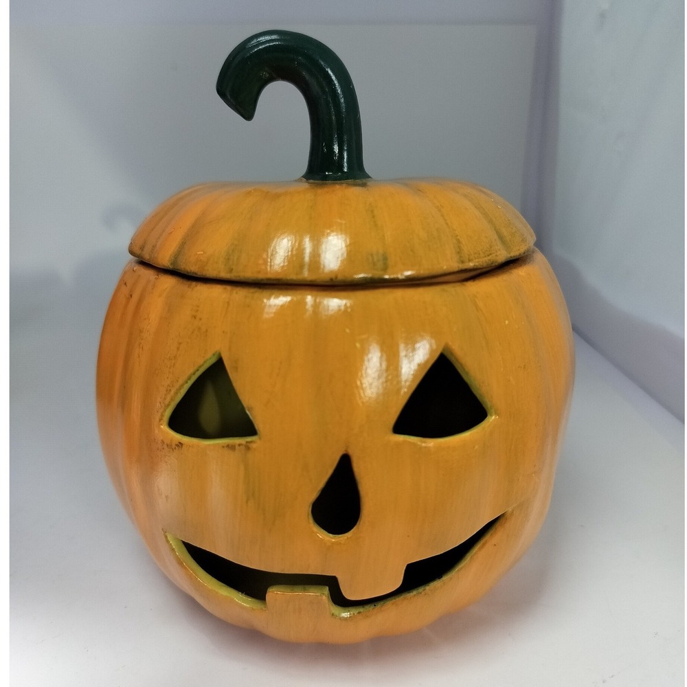 Handmade Jack O Lantern Pumpkin Ceramic 1982 Vintage Halloween Decor